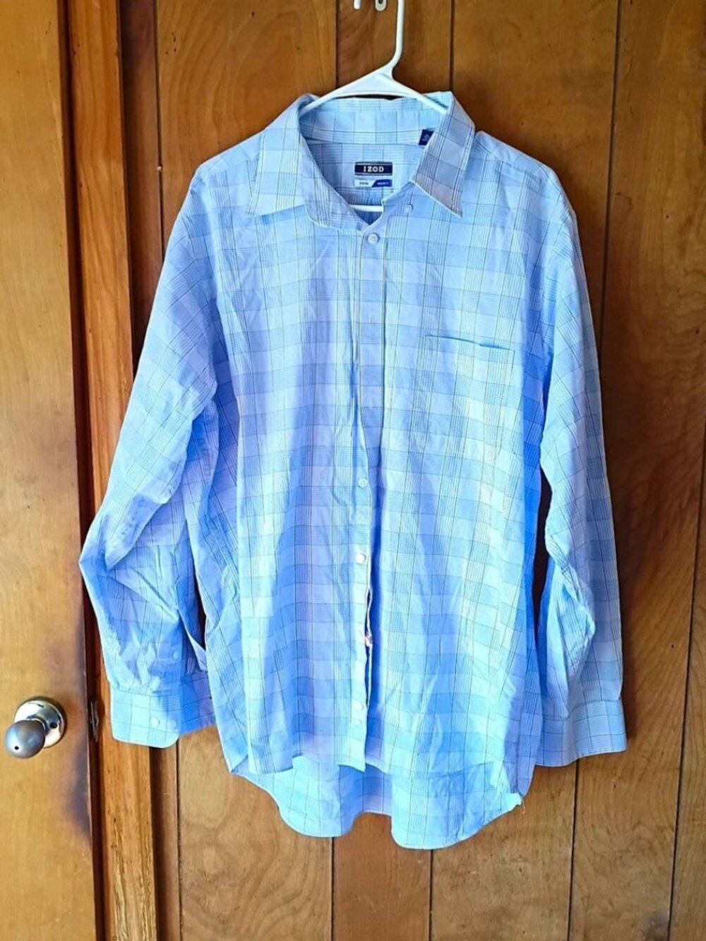 IZOD Men’s XL Stretch Regular Fit Plaid Button Down Shirt Blue Cotton Blend